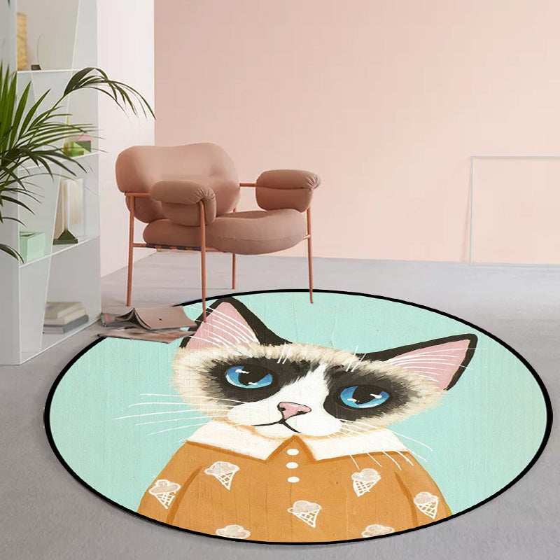 Avtoit | Casual Kids Rug in Pink and Blue Animal Cat Pattern Rug Polyester Stain Resistant Non-Slip Rug for the Children's Room