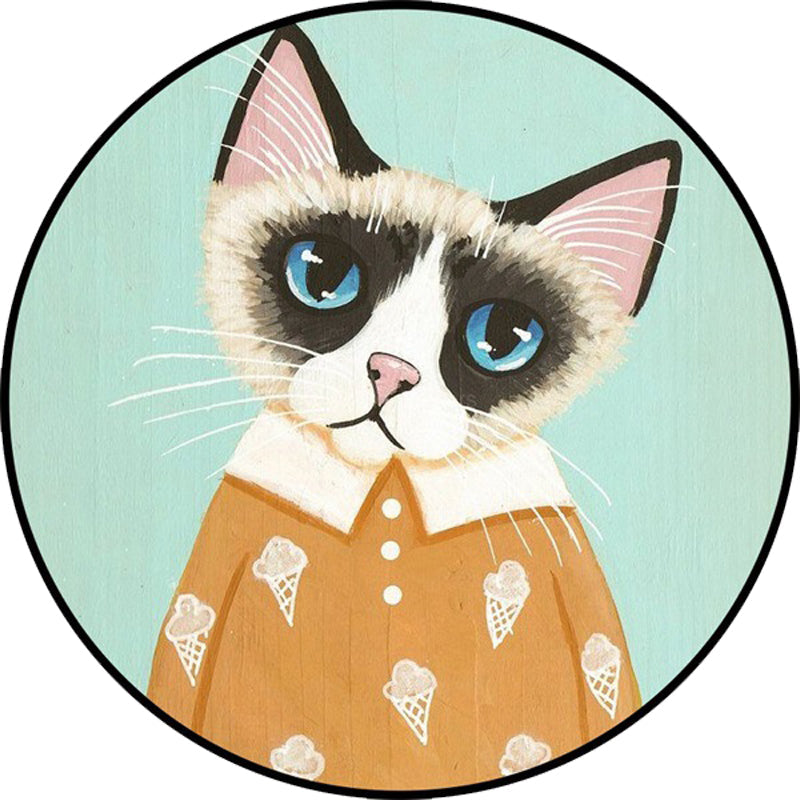 Avtoit | Casual Kids Rug in Pink and Blue Animal Cat Pattern Rug Polyester Stain Resistant Non-Slip Rug for the Children's Room