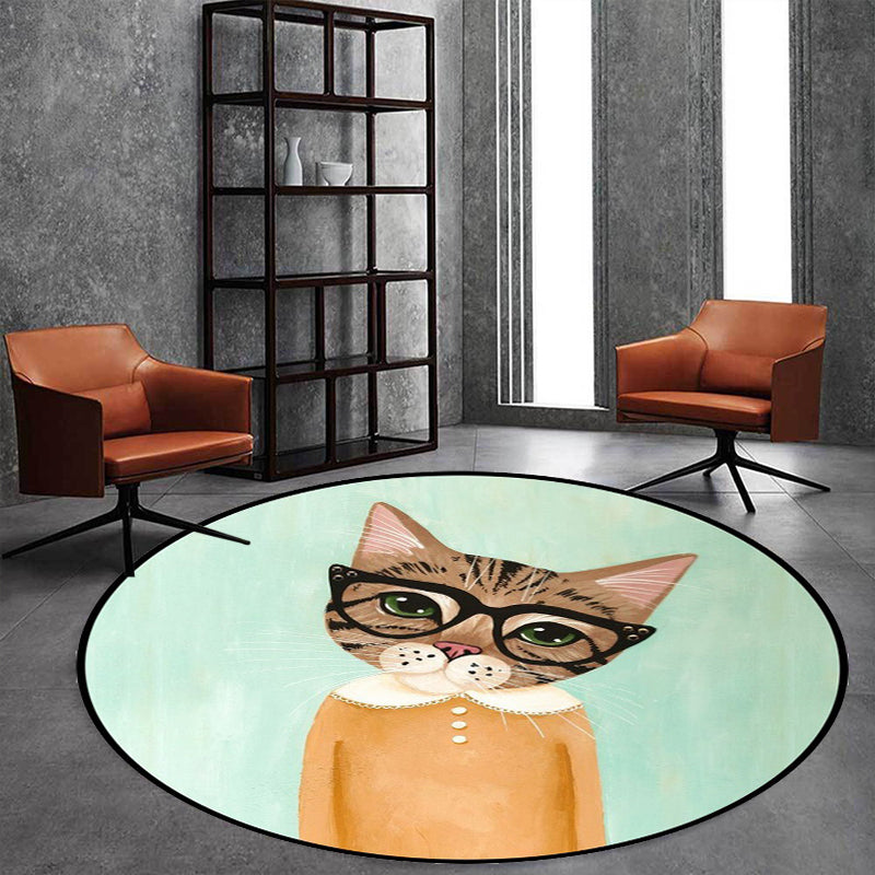 Avtoit | Casual Kids Rug in Pink and Blue Animal Cat Pattern Rug Polyester Stain Resistant Non-Slip Rug for the Children's Room