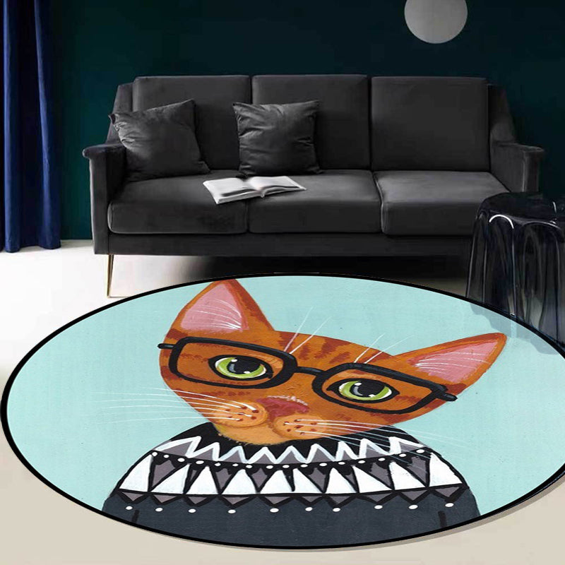 Avtoit | Casual Kids Rug in Pink and Blue Animal Cat Pattern Rug Polyester Stain Resistant Non-Slip Rug for the Children's Room