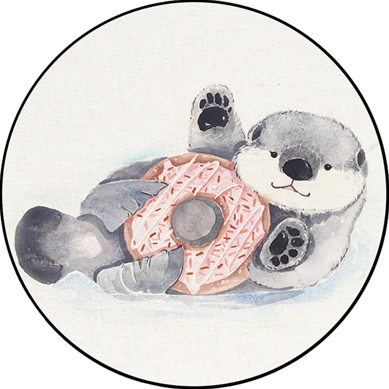 Avtoit | Children's Room Rug in White Animal Fox Koala Alpaca Print Rug Polyester Pet Friendly Washable Area Rug