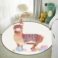 Avtoit | Children's Room Rug in White Animal Fox Koala Alpaca Print Rug Polyester Pet Friendly Washable Area Rug
