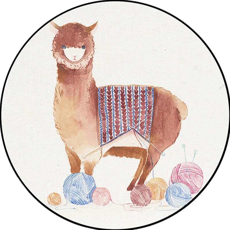 Avtoit | Children's Room Rug in White Animal Fox Koala Alpaca Print Rug Polyester Pet Friendly Washable Area Rug