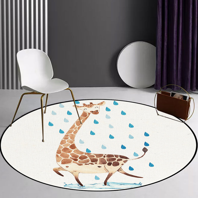 Avtoit | Children's Room Rug in White Animal Fox Koala Alpaca Print Rug Polyester Pet Friendly Washable Area Rug
