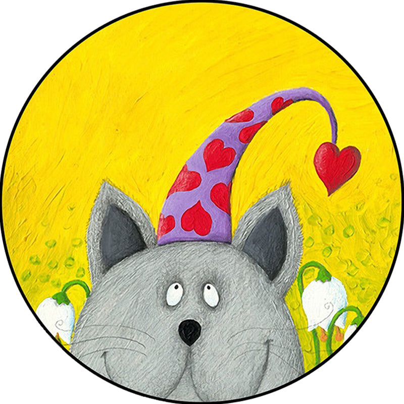 Avtoit | Kids Room Rug in Green and Yellow Animal Cat Heart Star Print Rug Polyester Stain Resistant Area Rug