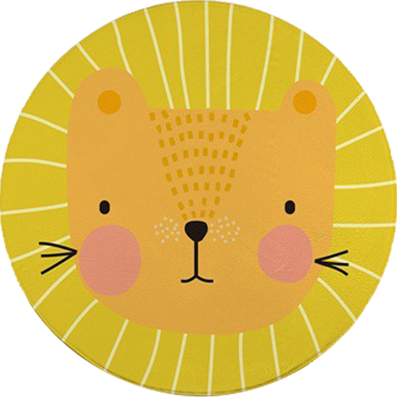 Avtoit | Red and Yellow Children's Room Carpet Children's Animal Cat Bear Giraffe Pattern Area Rug Polyester Pet-Friendly Washable Carpet