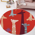 Avtoit | Red and Yellow Children's Room Carpet Children's Animal Cat Bear Giraffe Pattern Area Rug Polyester Pet-Friendly Washable Carpet