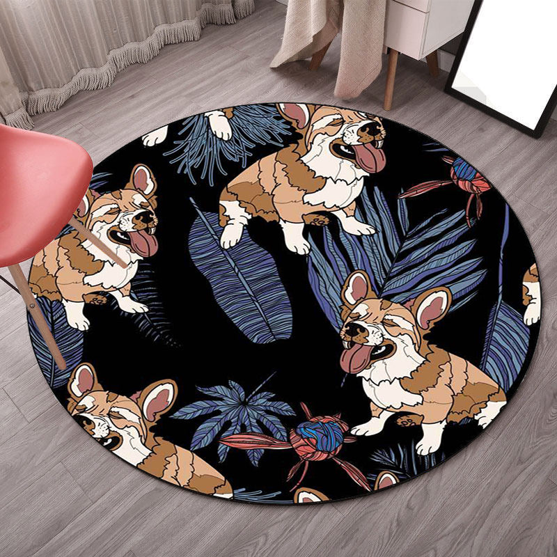 Avtoit | Yellow and Pink Children's Room Rug Children Animal Dog Watermelon Leaf Pattern Carpet Polyester Washable Rug