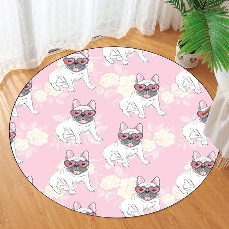 Avtoit | Yellow and Pink Children's Room Rug Children Animal Dog Watermelon Leaf Pattern Carpet Polyester Washable Rug