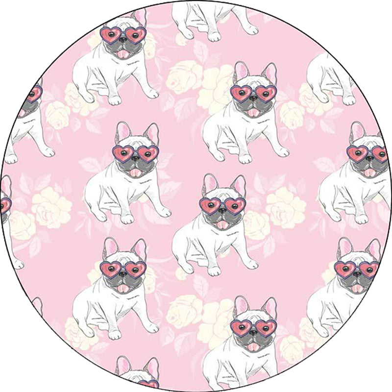 Avtoit | Yellow and Pink Children's Room Rug Children Animal Dog Watermelon Leaf Pattern Carpet Polyester Washable Rug