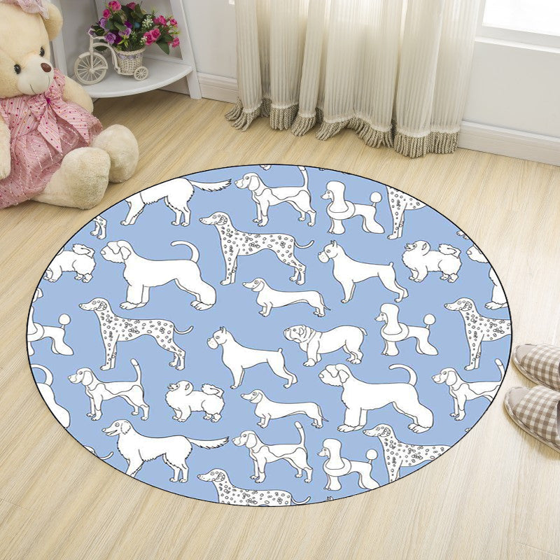 Avtoit | Yellow and Pink Children's Room Rug Children Animal Dog Watermelon Leaf Pattern Carpet Polyester Washable Rug