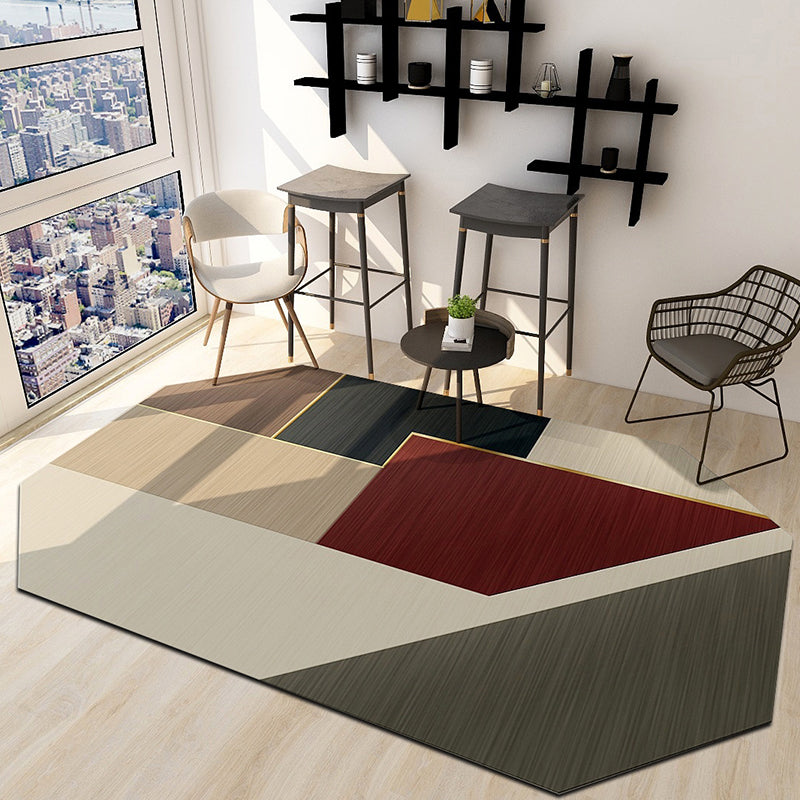 Avtoit | Modern Living Room Irregular Area Rug in Brown Color Block Pattern Rug Polyester Machine Washable Area Rug
