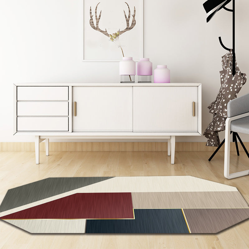 Avtoit | Modern Living Room Irregular Area Rug in Brown Color Block Pattern Rug Polyester Machine Washable Area Rug