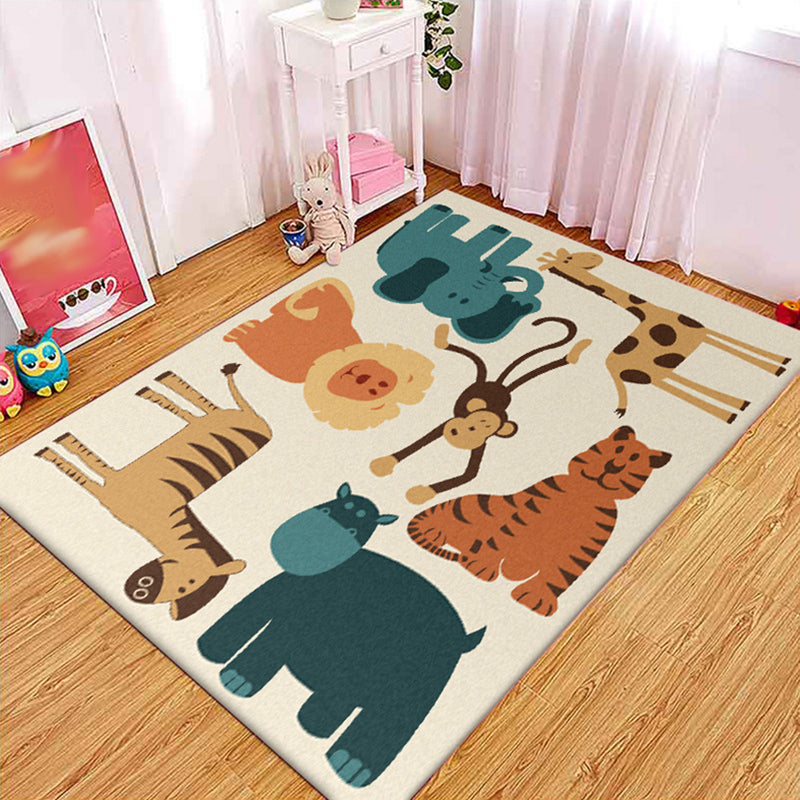 Avtoit | Children's room carpet in yellow animal elephant tiger lion print carpet polyester pet-friendly carpet