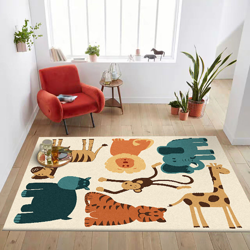 Avtoit | Children's room carpet in yellow animal elephant tiger lion print carpet polyester pet-friendly carpet