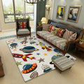 Avtoit | Ivory Kids Room Carpet Kids Space Planet Star Rocket Pattern Carpet Polyester Pet-Friendly Carpet