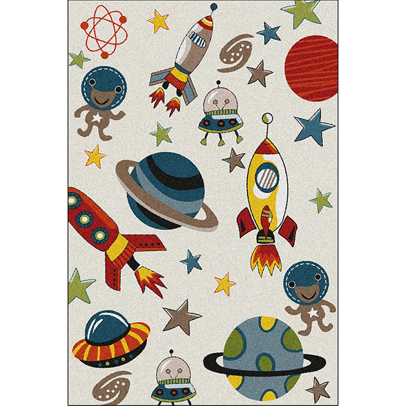 Avtoit | Ivory Kids Room Carpet Kids Space Planet Star Rocket Pattern Carpet Polyester Pet-Friendly Carpet