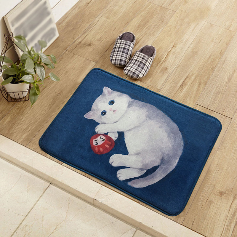 Avtoit | Unique Kids Rug in Blue and Green Animal Cat Pattern Carpet Polyester Washable Rug for the Children's Room