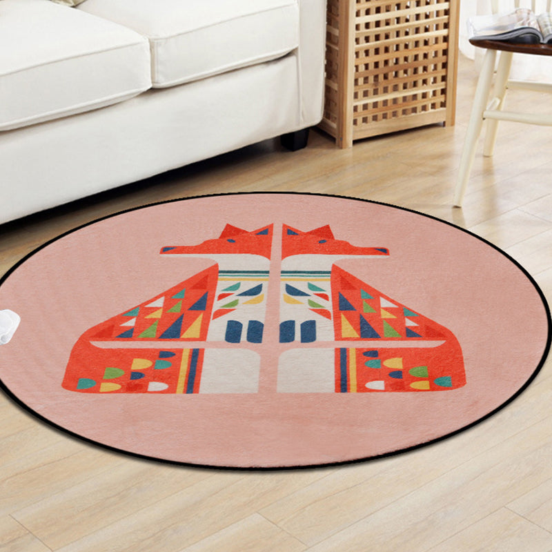 Avtoit | Brown and White Children's Room Carpet Kids Animal Fox Fawn Geometric Pattern Area Rug Polyester Stain-Resistant Carpet