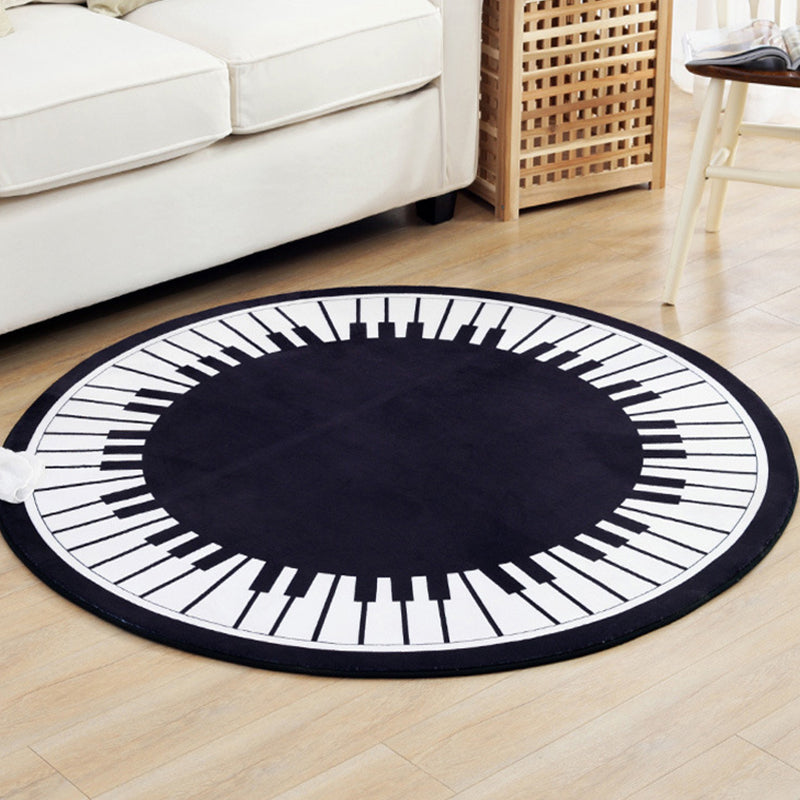 Avtoit | Stylish Children's Rug in Black and White Music Piano Pattern Rug Polyester Pet Friendly Carpet for Nursery