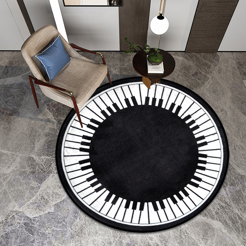 Avtoit | Stylish Children's Rug in Black and White Music Piano Pattern Rug Polyester Pet Friendly Carpet for Nursery