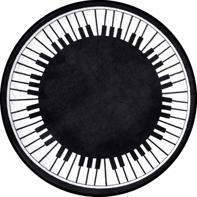 Avtoit | Stylish Children's Rug in Black and White Music Piano Pattern Rug Polyester Pet Friendly Carpet for Nursery