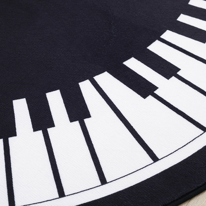 Avtoit | Stylish Children's Rug in Black and White Music Piano Pattern Rug Polyester Pet Friendly Carpet for Nursery