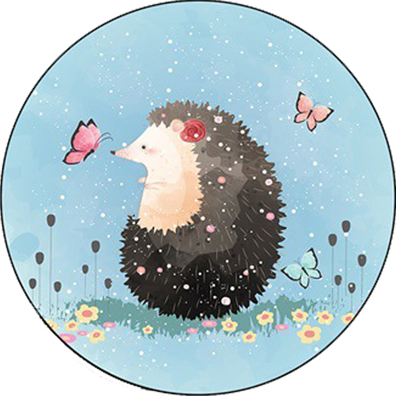 Avtoit | Kids Bedroom Carpet in Blue Animal Elephant Rabbit Hedgehog Print Carpet Polyester Pet-Friendly Area Rug