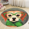 Avtoit | Gray and Green Children's Room Carpet Kids Animal Dog Glasses Pattern Area Rug Polyester Non-Slip Machine Washable Rug