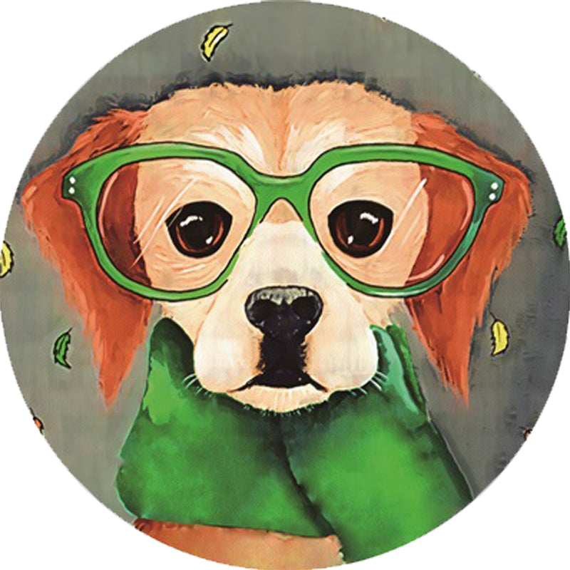 Avtoit | Gray and Green Children's Room Carpet Kids Animal Dog Glasses Pattern Area Rug Polyester Non-Slip Machine Washable Rug