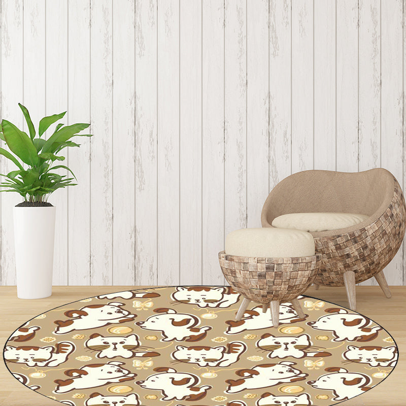 Avtoit | Children's room carpet in brown and pink animal dog cat print carpet polyester non-slip back carpet