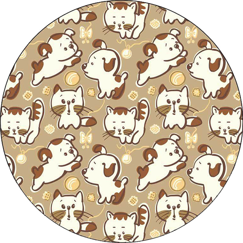 Avtoit | Children's room carpet in brown and pink animal dog cat print carpet polyester non-slip back carpet