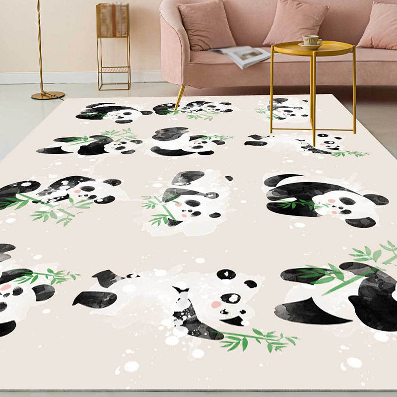Avtoit | Ivory Kids Room Rug Kids Animal Panda Bird Pattern Rug Polyester Non-Slip Machine Washable Rug