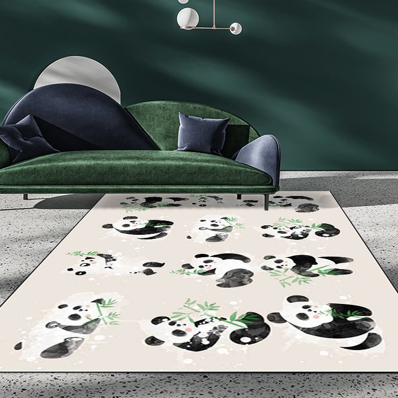 Avtoit | Ivory Kids Room Rug Kids Animal Panda Bird Pattern Rug Polyester Non-Slip Machine Washable Rug