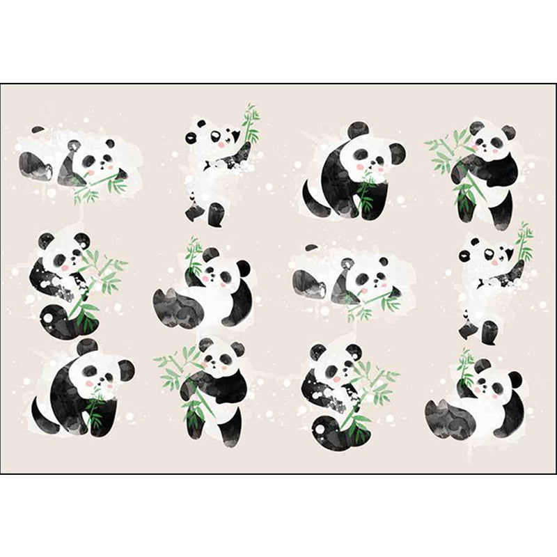 Avtoit | Ivory Kids Room Rug Kids Animal Panda Bird Pattern Rug Polyester Non-Slip Machine Washable Rug