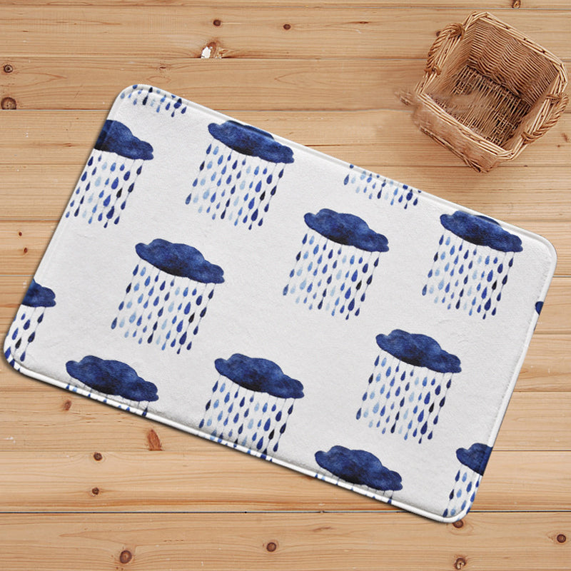 Avtoit | Children's Room Carpet in White Fairy Tale Clouds Rain Print Carpet Polyester Non-Slip Back Area Rug