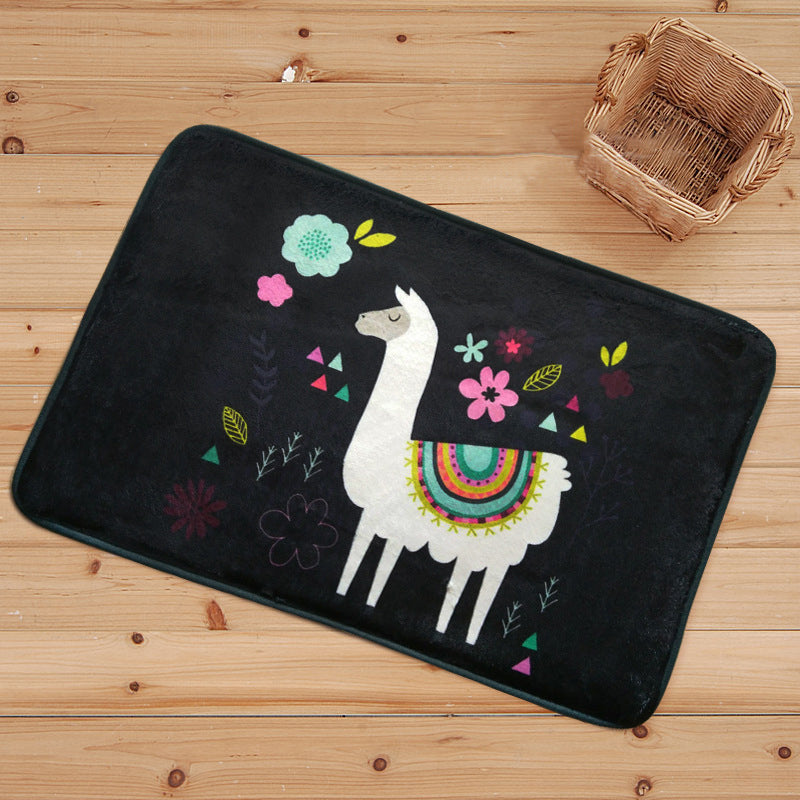 Avtoit | Blue and Black Children's Room Rug Animal Alpaca Pattern Carpet Polyester Stain Resistant Rug