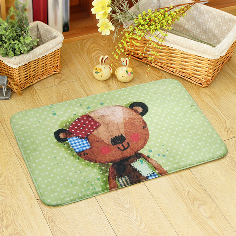 Avtoit | Blue and green children's room rug children's animals bear rabbit bee pattern rug polyester machine washable rug