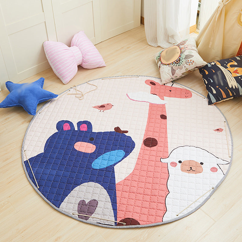 Avtoit | Children's Bedroom Rug in Pink and Gray Animal Unicorn Rabbit Sheep Print Rug Polyester Machine Washable Rug