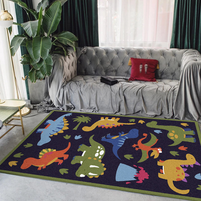Avtoit | Beautiful children's rug in blue animal dinosaur grass pattern rug polyester stain-resistant rug for the children's room