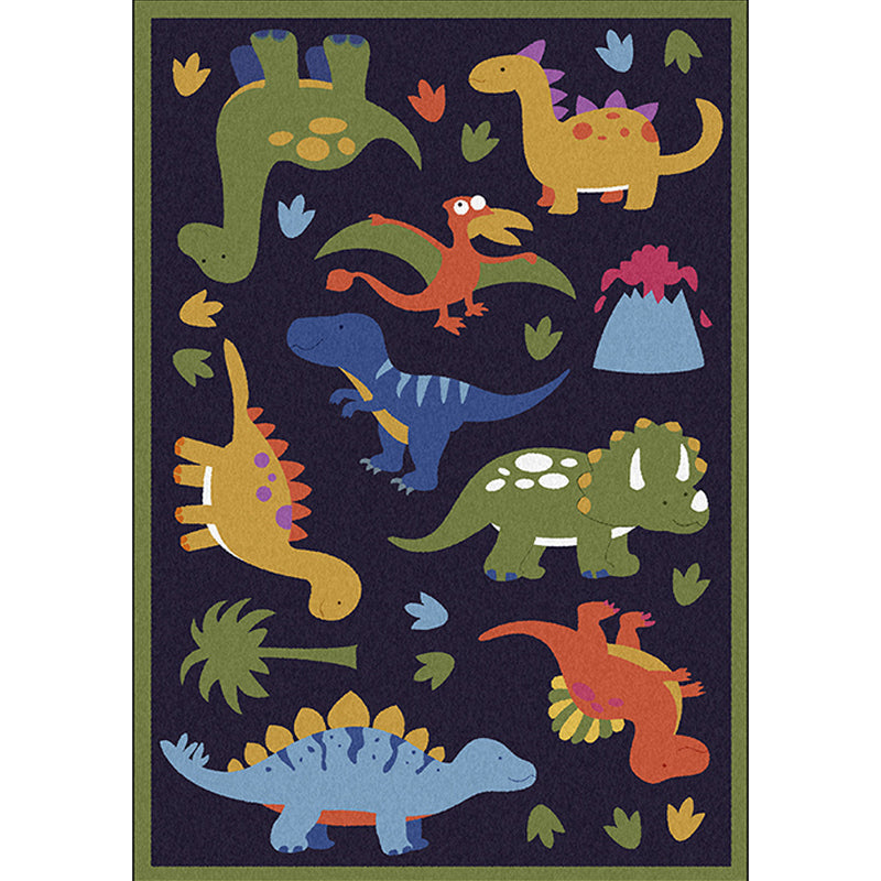 Avtoit | Beautiful children's rug in blue animal dinosaur grass pattern rug polyester stain-resistant rug for the children's room