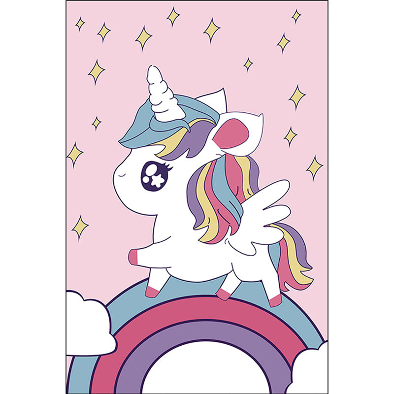 Avtoit | Pink Children's Room Carpet Children Animal Unicorn Rainbow Pattern Rug Polyester Non-Slip Backing Carpet
