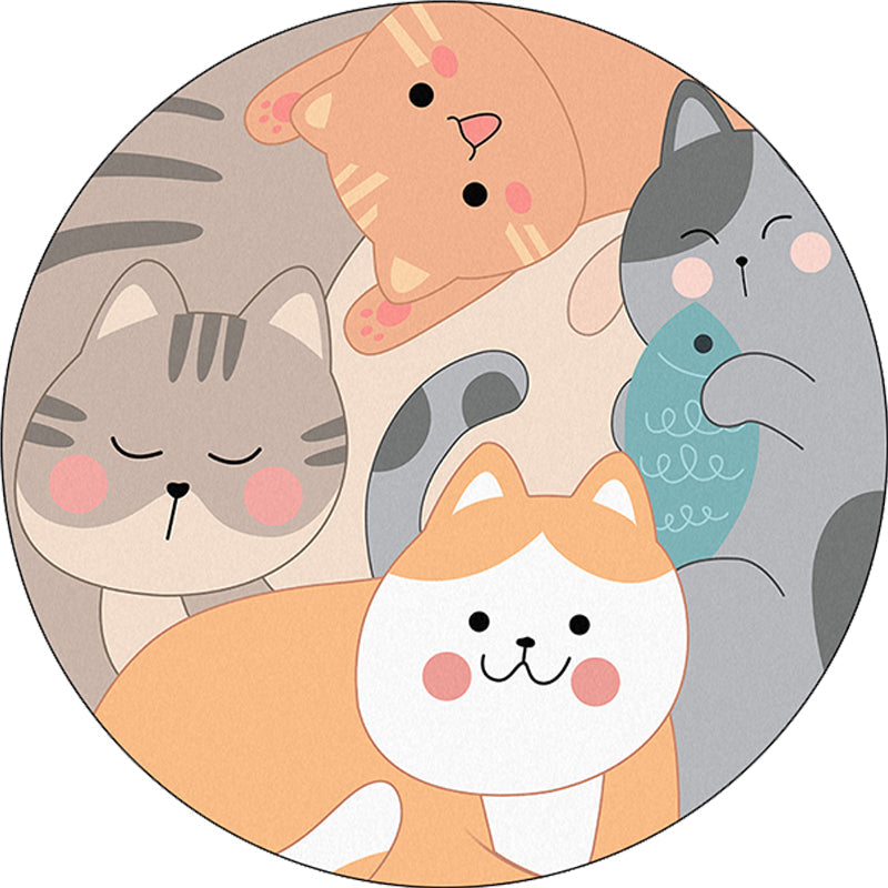 Avtoit | Children's bedroom rug in yellow and brown with animal cat fish print rug polyester non-slip back washable rug