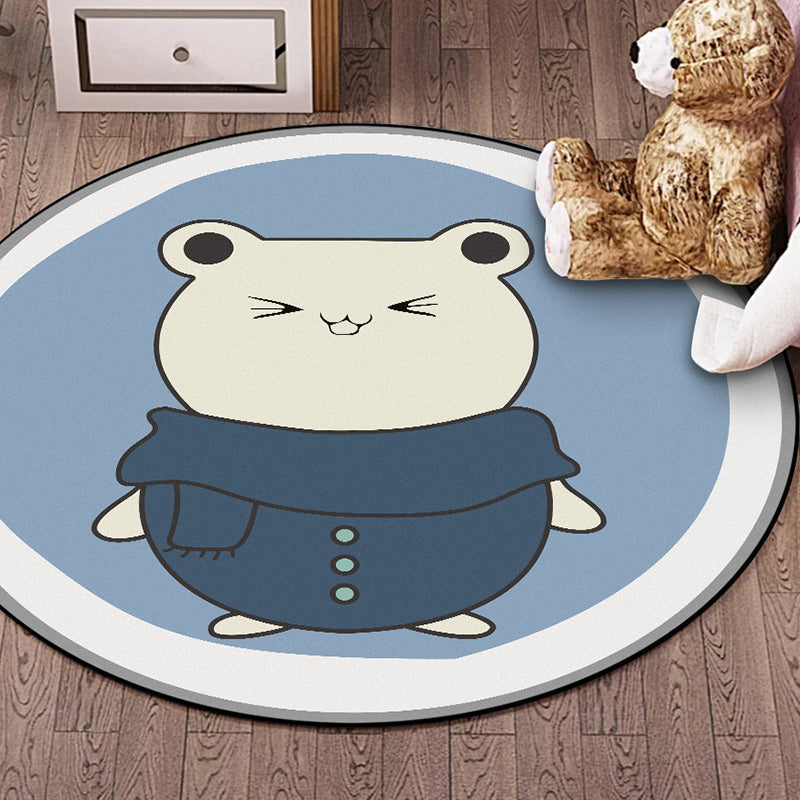 Avtoit | Blue Kids Rug | Kids Animal Hamster Pattern Area Rug Polyester Stain Resistant Carpet
