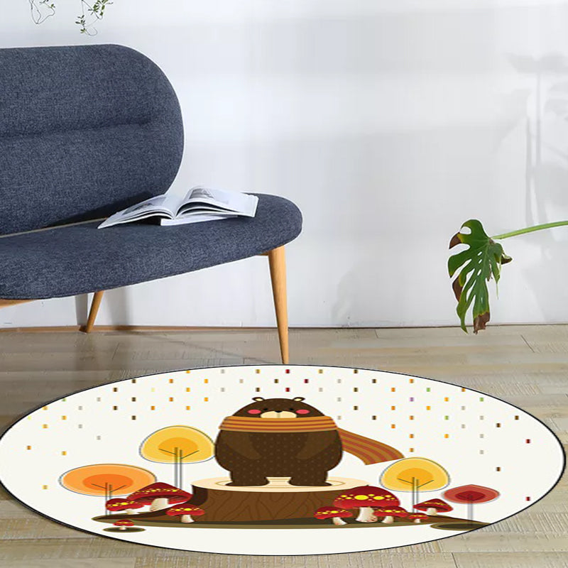 Avtoit | Stylish Children's Carpet in Ivory and Blue Animal Cow Bunny Bear Pattern Carpet Polyester Washable Rug for the Children's Room