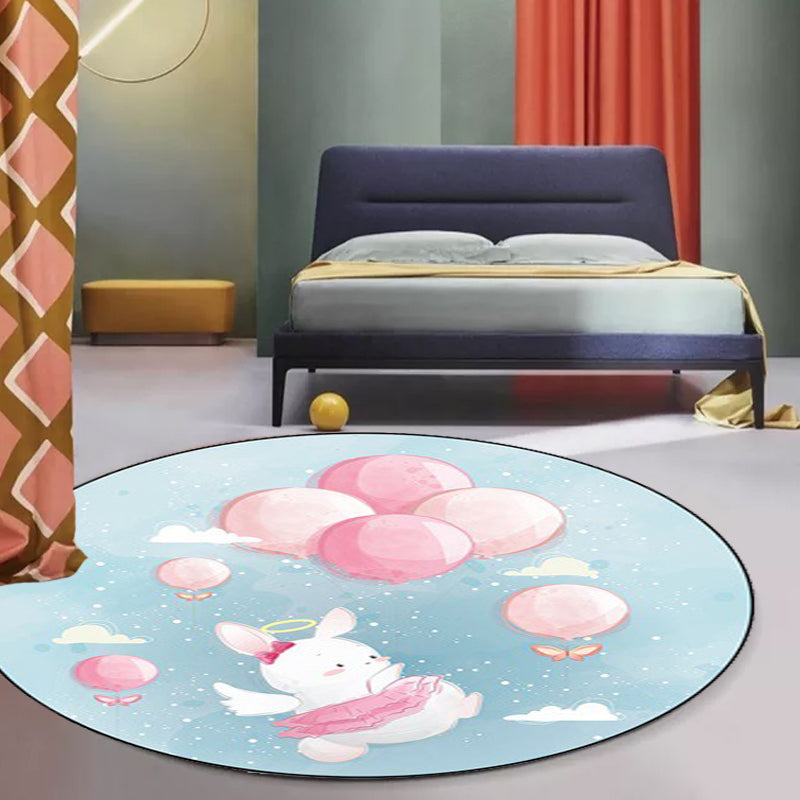 Avtoit | Stylish Children's Carpet in Ivory and Blue Animal Cow Bunny Bear Pattern Carpet Polyester Washable Rug for the Children's Room