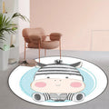 Avtoit | Stylish Children's Carpet in Ivory and Blue Animal Cow Bunny Bear Pattern Carpet Polyester Washable Rug for the Children's Room
