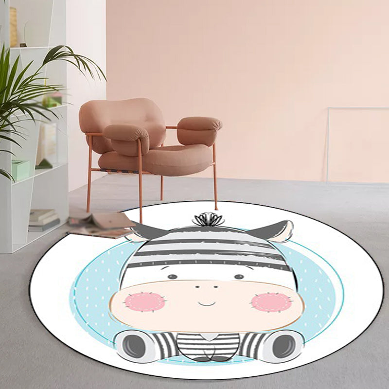 Avtoit | Stylish Children's Carpet in Ivory and Blue Animal Cow Bunny Bear Pattern Carpet Polyester Washable Rug for the Children's Room