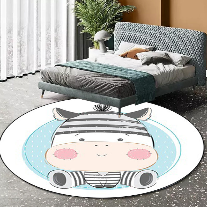 Avtoit | Stylish Children's Carpet in Ivory and Blue Animal Cow Bunny Bear Pattern Carpet Polyester Washable Rug for the Children's Room