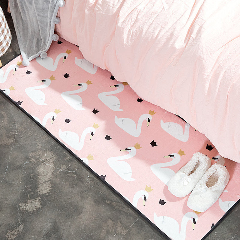 Avtoit | Casual Kids Carpet in Pink Animal Swan Crown Pattern Carpet Polyester Non-Slip Rug for Children's Room